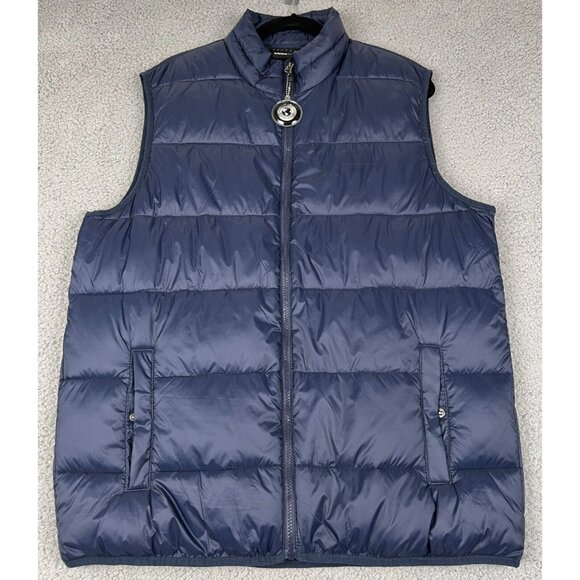 Swiss Tech Men's Vest Blue Puffer Zip Lined Nylon Size L (42-44) Inside Pockets - Picture 1 of 11
